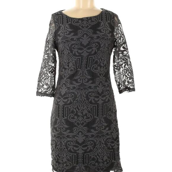 H&M Lace‎ Dress Gray with Black Lining 3/4 Sleeve Women's Size Medium - Picture 1 of 14